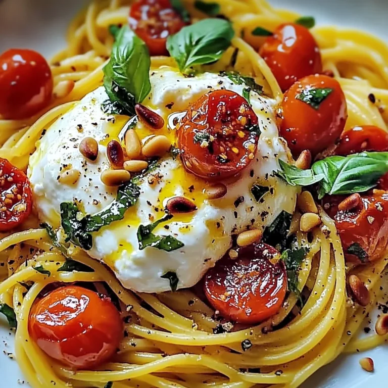 Pâtes au soleil : burrata, tomates confites et pignons