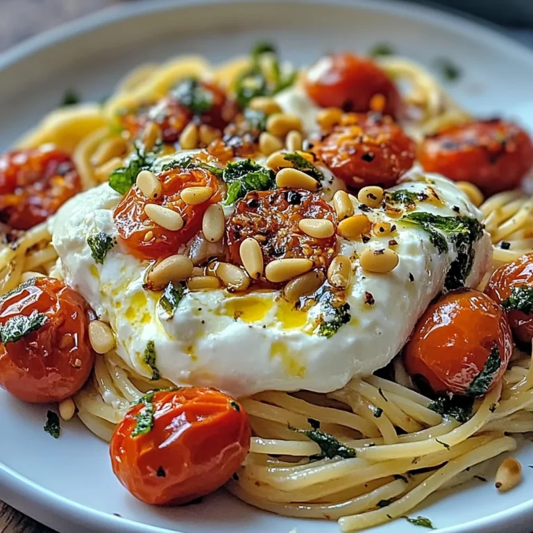 Pâtes au soleil : burrata, tomates confites et pignons